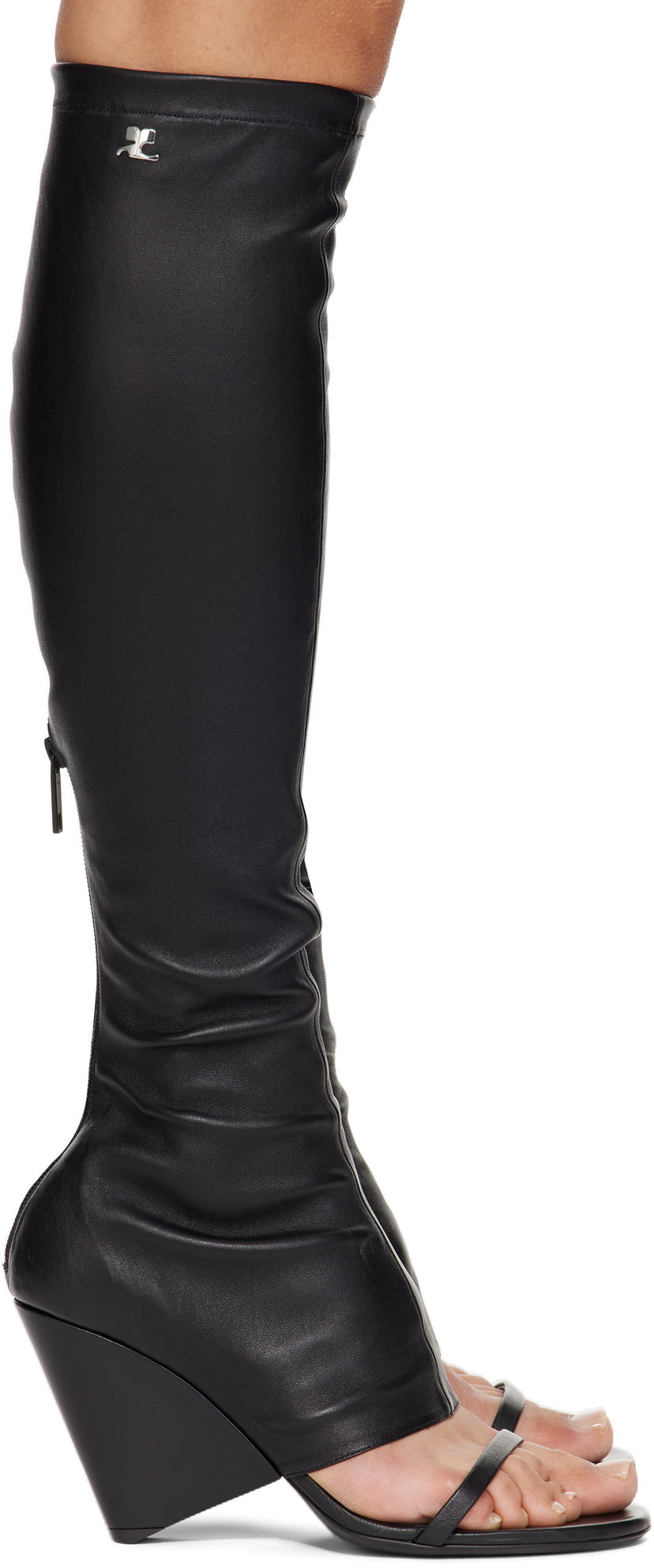 Vaatteet Courrèges Courrèges Oblique Wedged Leather Tall Boots Musta | 225SBT053AG0034