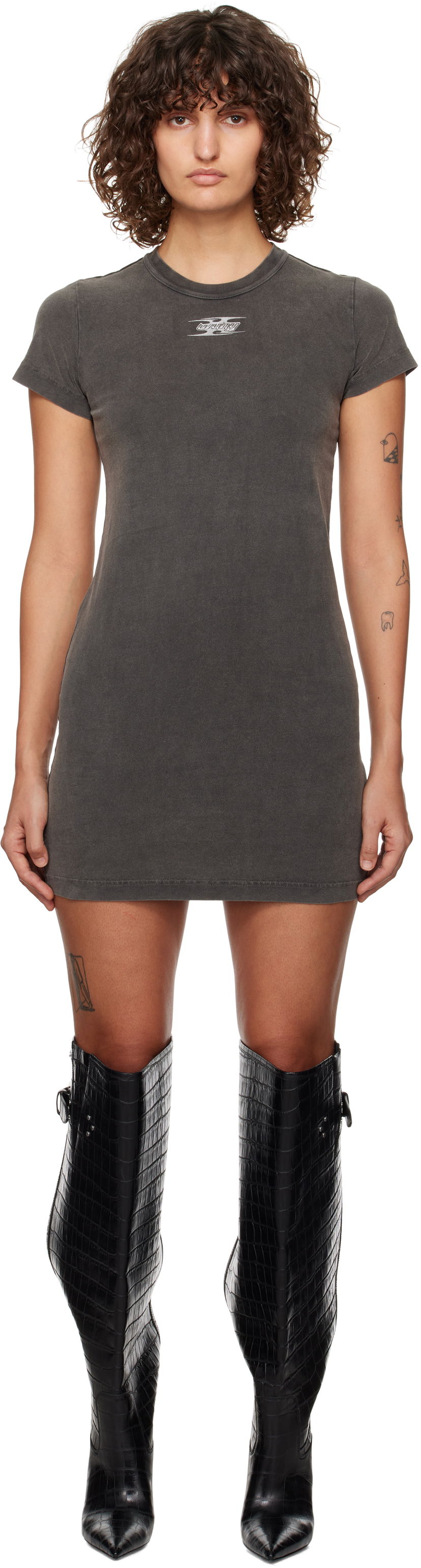 Mekko Alexander Wang Logo-Embossed Mini Dress Harmaa | 4CC4246283