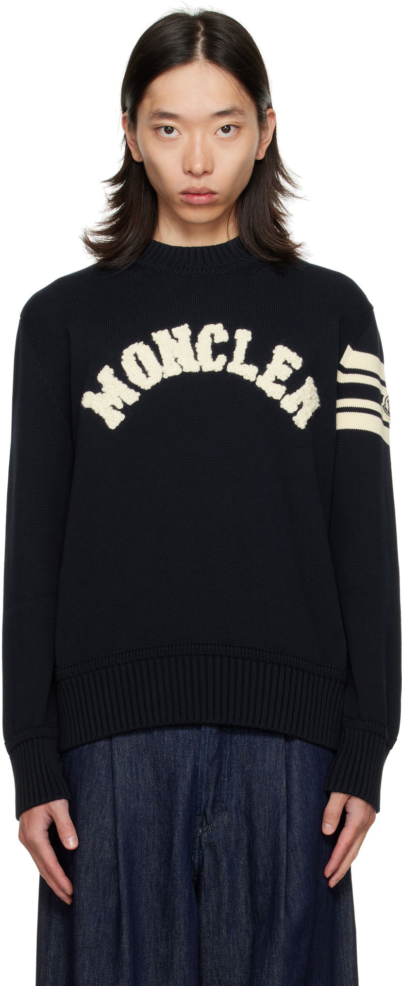 Villapaita Moncler Crewneck Sweater with Logo Musta | K20919C00009M1367