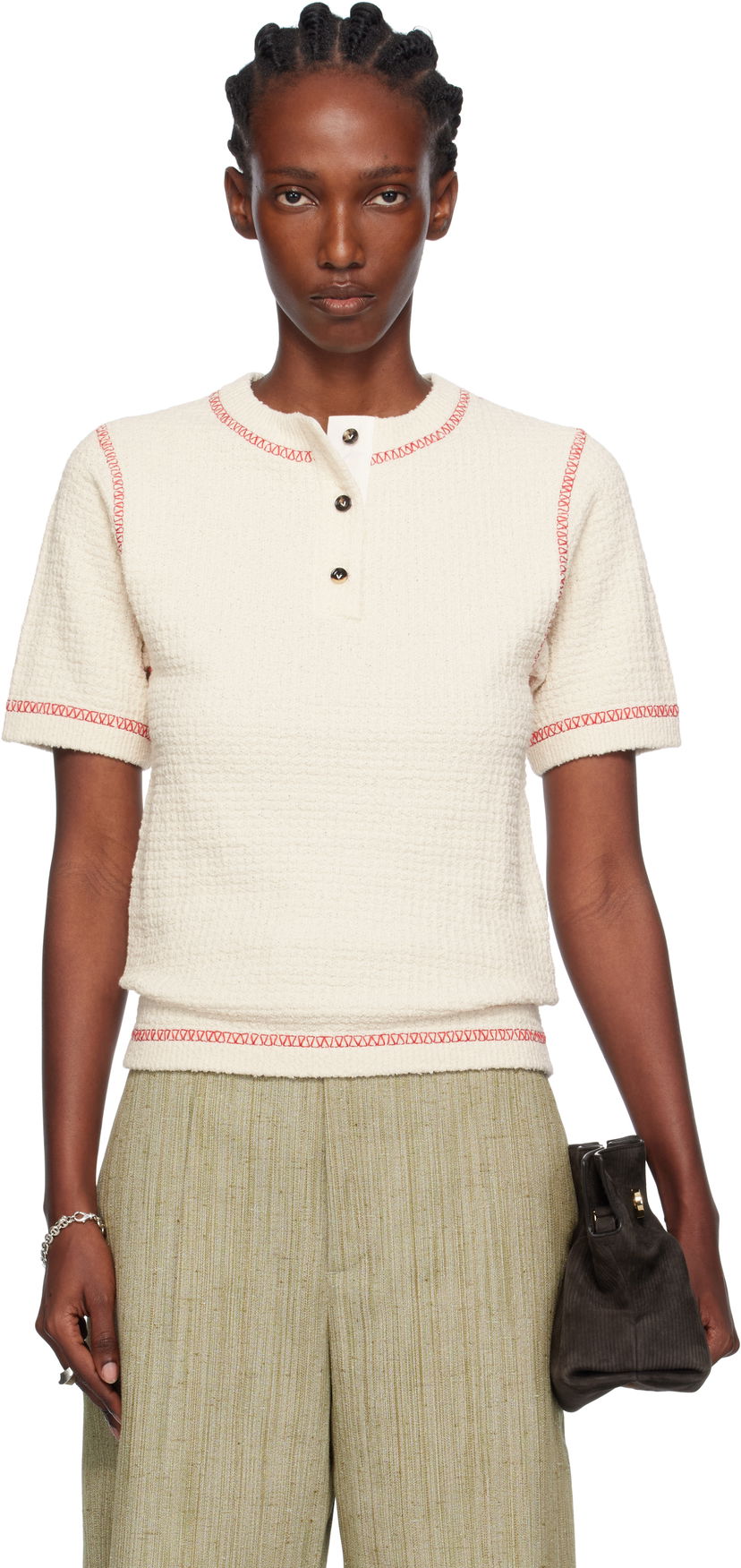 Poolopaita Bottega Veneta Bottega Veneta Waffle Knit Polo Shirt Valkoinen | 825700 V5BD0