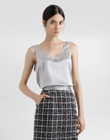 Tankkitoppi Dolce & Gabbana Satin Tank Top With Logo Pin Harmaa | F7AK5TGDCVQN4534, 3