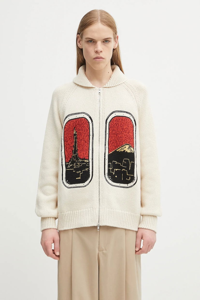 Villapaita KENZO City Landmark Graphic Zipped Wool Cardigan Valkoinen | FF65CA7453CF