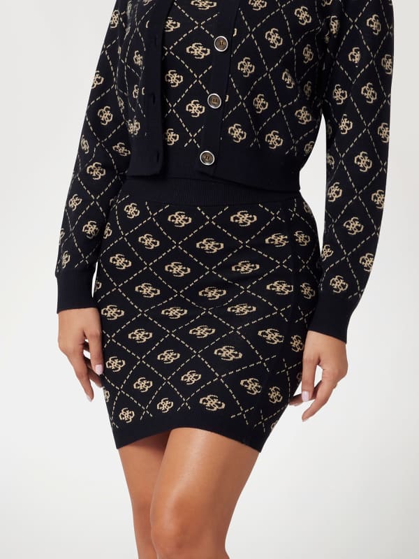 Hame GUESS Wool Blend Mini Skirt with Logo Pattern Musta | W4BD0SZ3JD2, 0