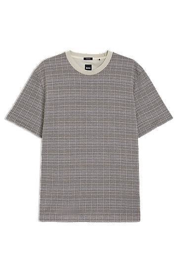 T-paita BOSS Mercerized Cotton T-Shirt with Grid Pattern Beige | 50543401