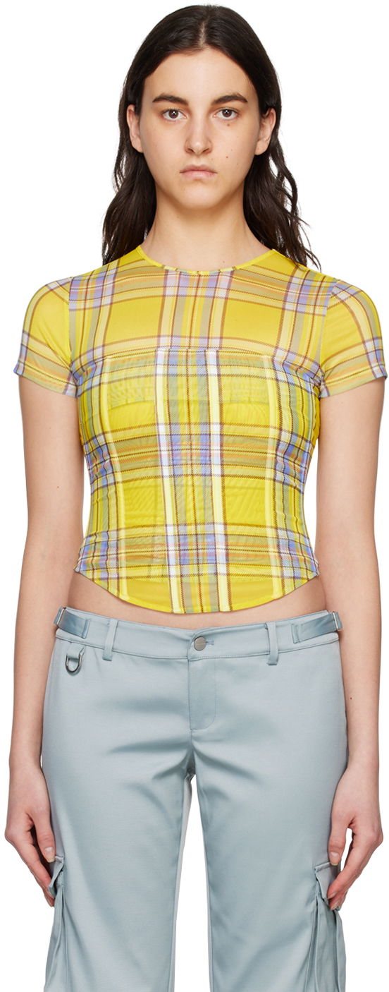 Crop top Miaou Miaou Peri Plaid Corset T-Shirt Keltainen | 7018PM1DNP