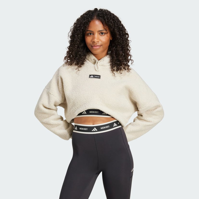 Huppari adidas Performance MOON BOOT Cropped Fleece Hoodie Valkoinen | IY8050