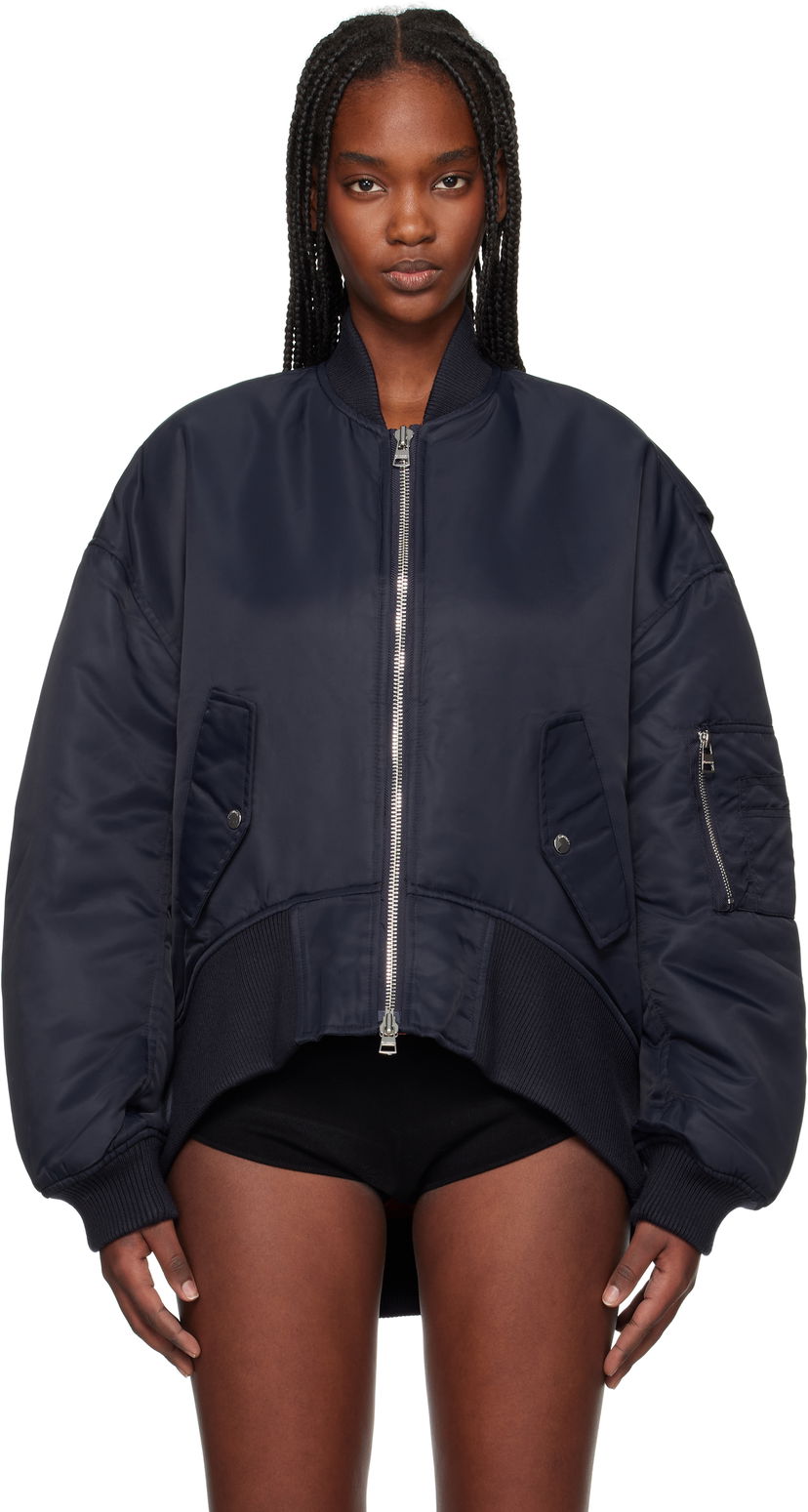 Bomber-takki JW Anderson JW Anderson Oversized Bomber Jacket with Curved Hem Tummansininen | JK0381-PG1696
