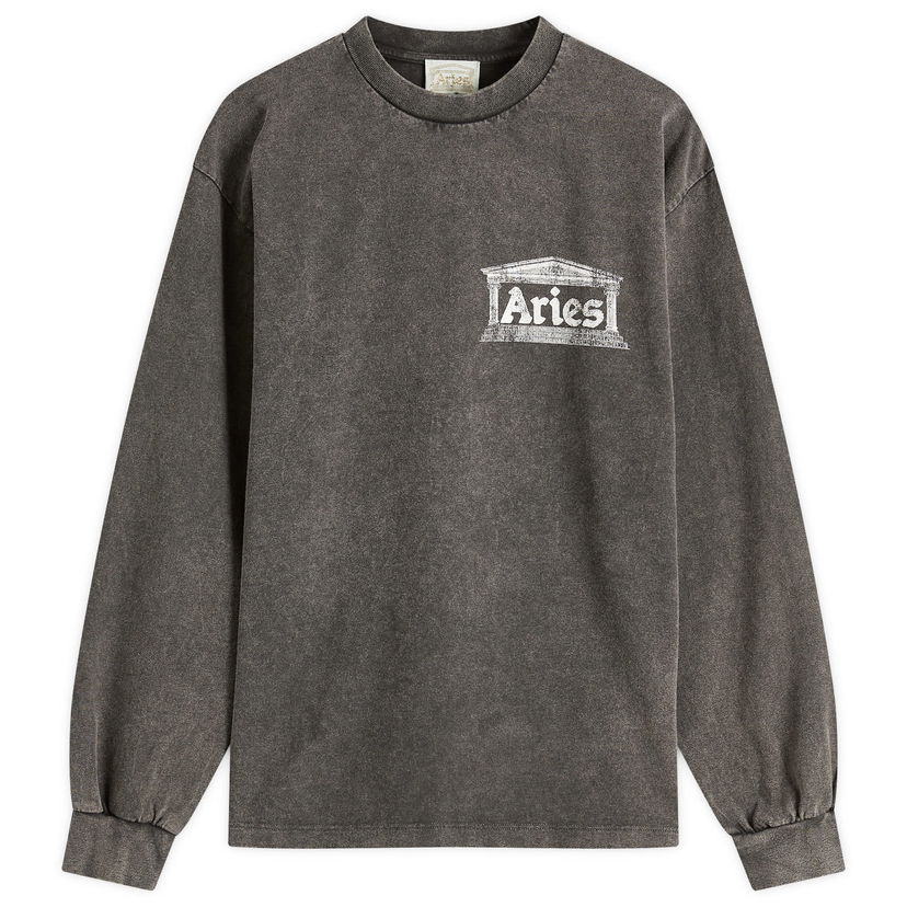 T-paita Aries Aged Ancient Temple Graphic Long Sleeve T-Shirt, Size Large Harmaa | AR60141-BLK