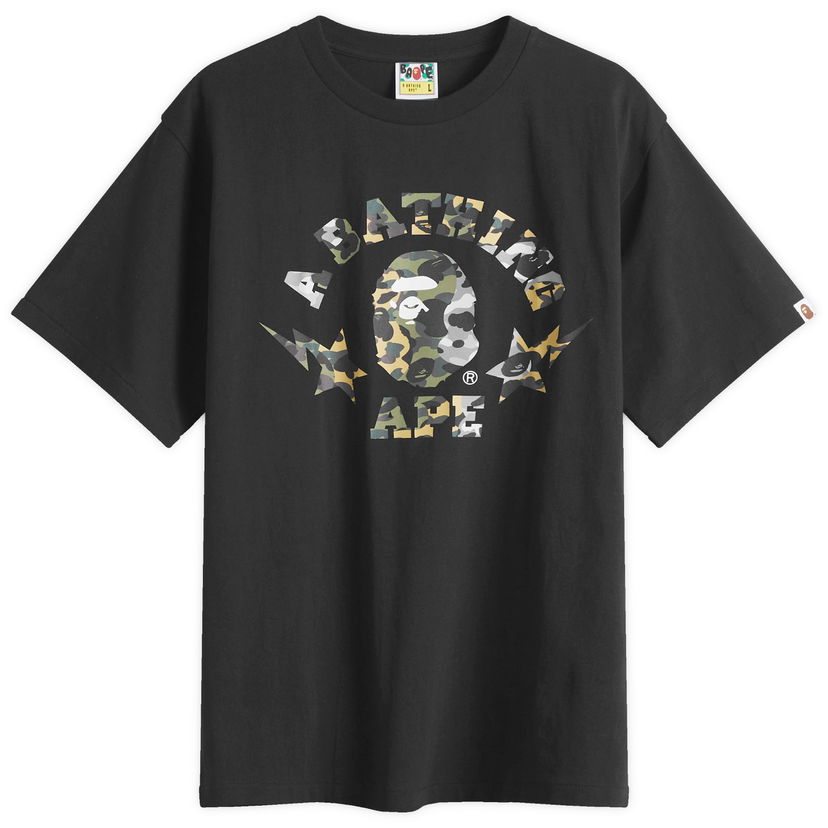 T-paita BAPE Bathing Ape 1St Camo Crazy Sta College T-Shirt, Size Large Musta | 001TEL301016M-BLK