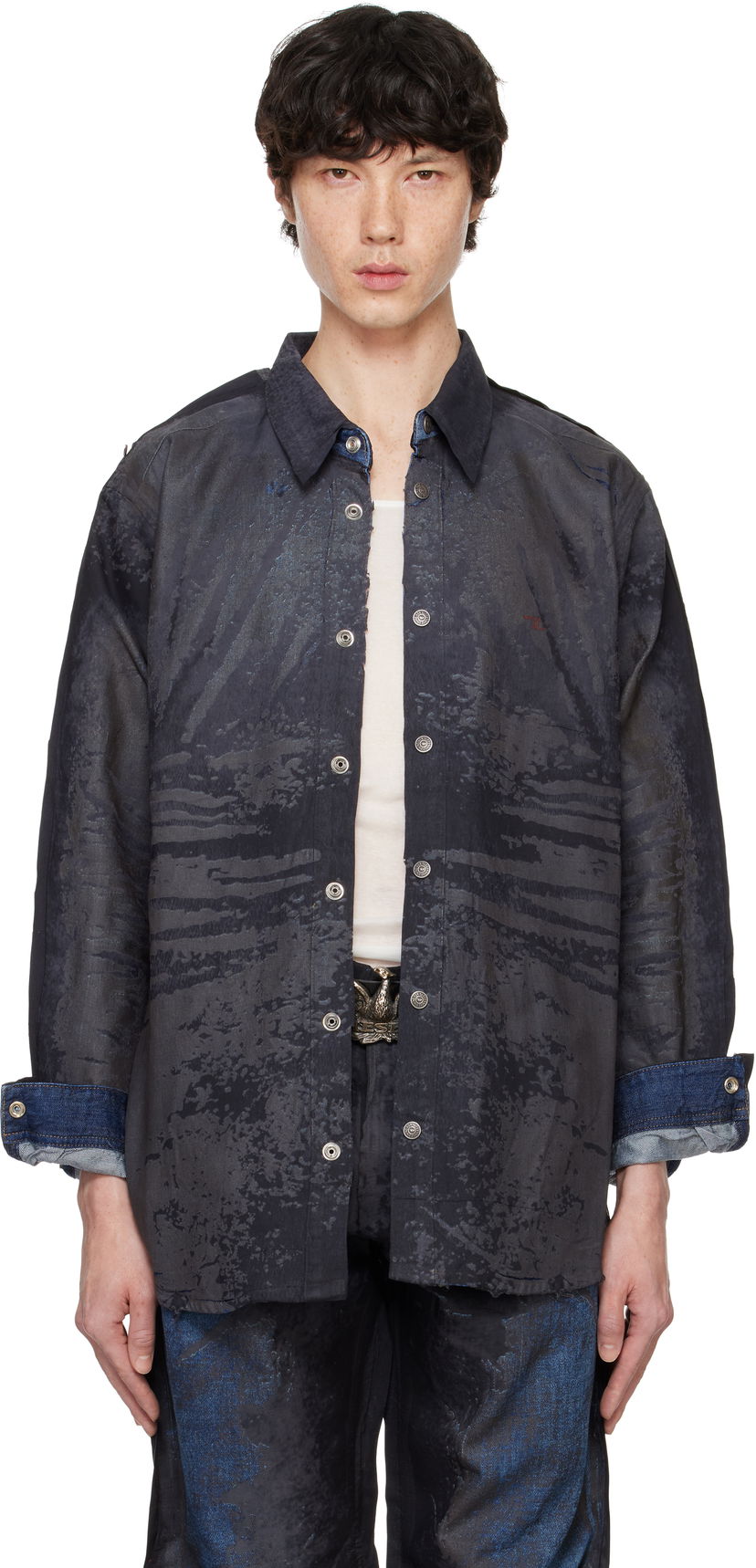 Paita Diesel Abstract Print Long Sleeve Shirt Sininen | A14728-068NL-01
