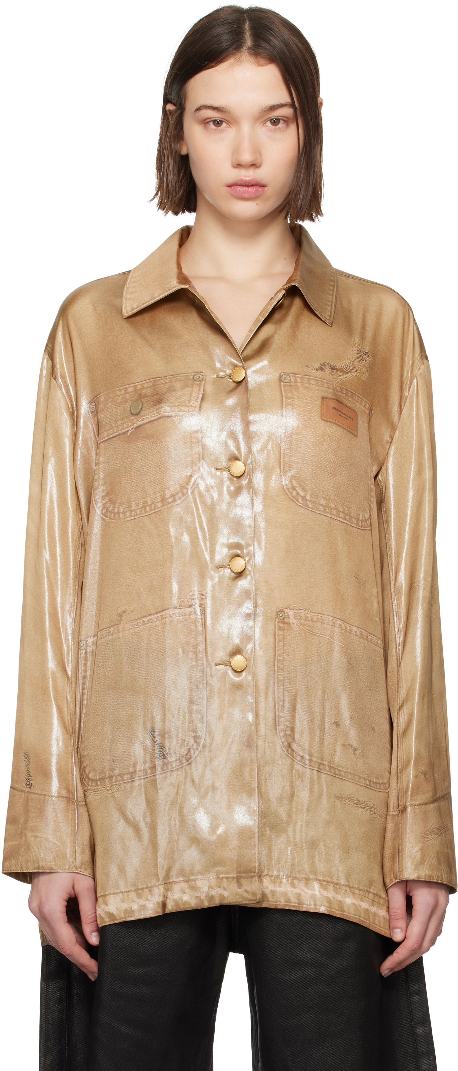 Paita Alexander Wang Trompe L'oeil Long Sleeve Shirt Beige | 1WC3242550, 0