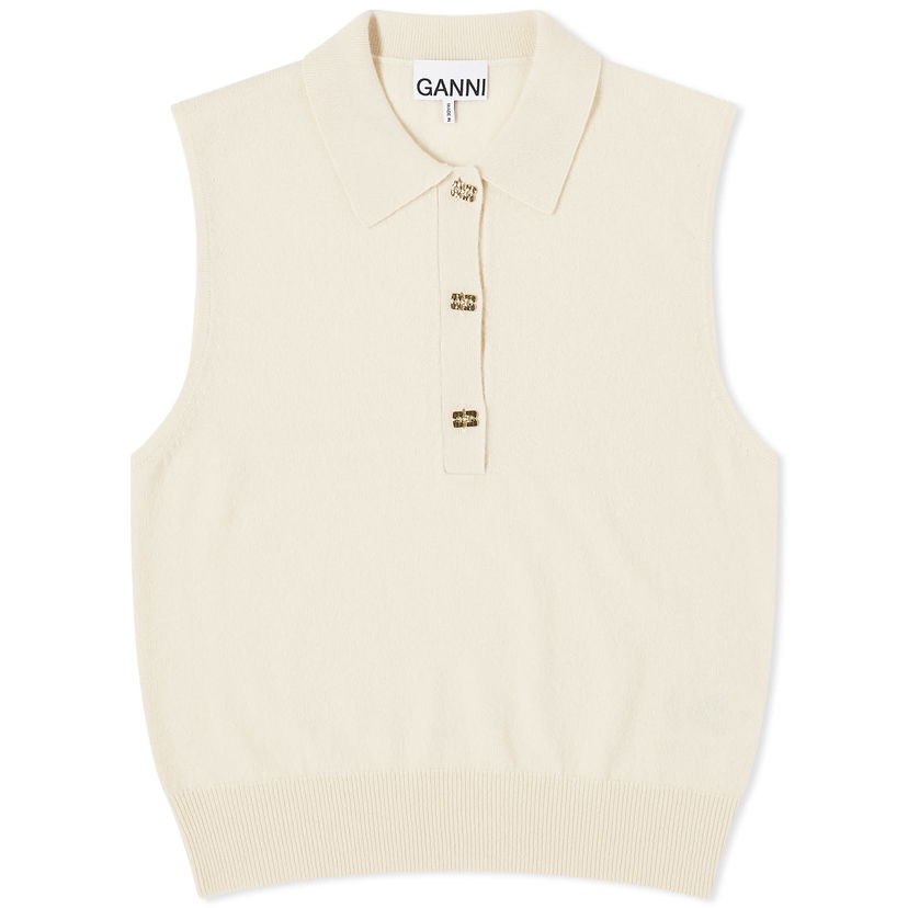 Villapaita GANNI Cashmere Mix Sleeveless Polo Vest Beige | K2131-354