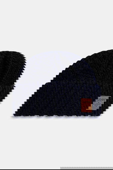 Pipo GANNI Graphic Wool Hand Knit Beanie Tummansininen | A7171, 0