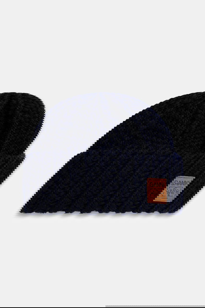 Pipo GANNI Graphic Wool Hand Knit Beanie Tummansininen | A7171, 0