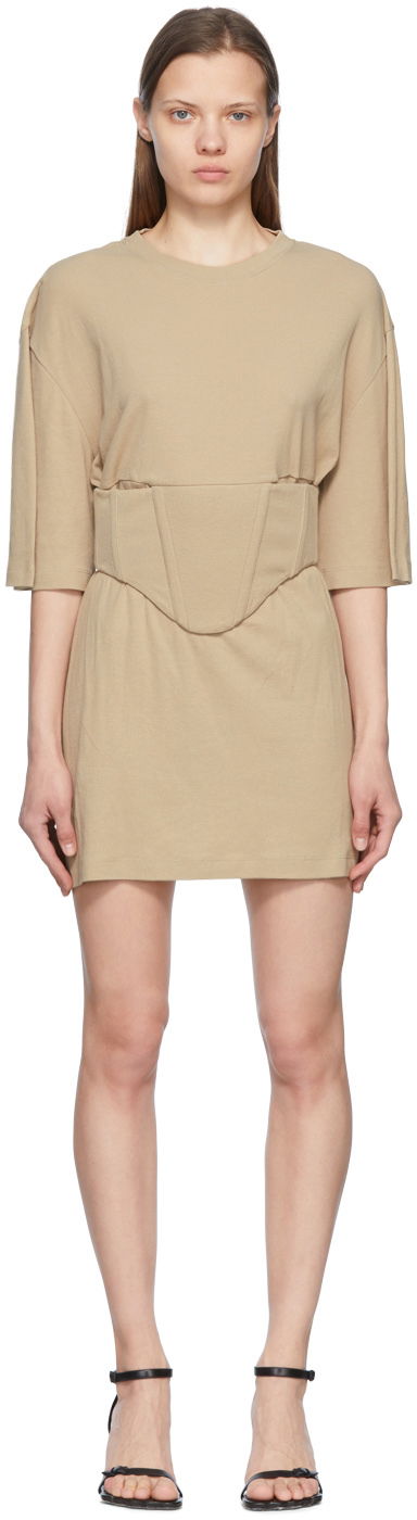Mekko Dion Lee Cotton Mini Dress With Corset Beige | A9847S22