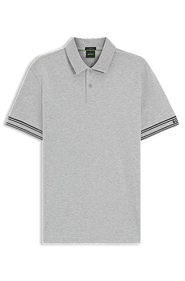 Poolopaita BOSS Slim-Fit Polo Shirt with Striped Cuffs Harmaa | 50544448
