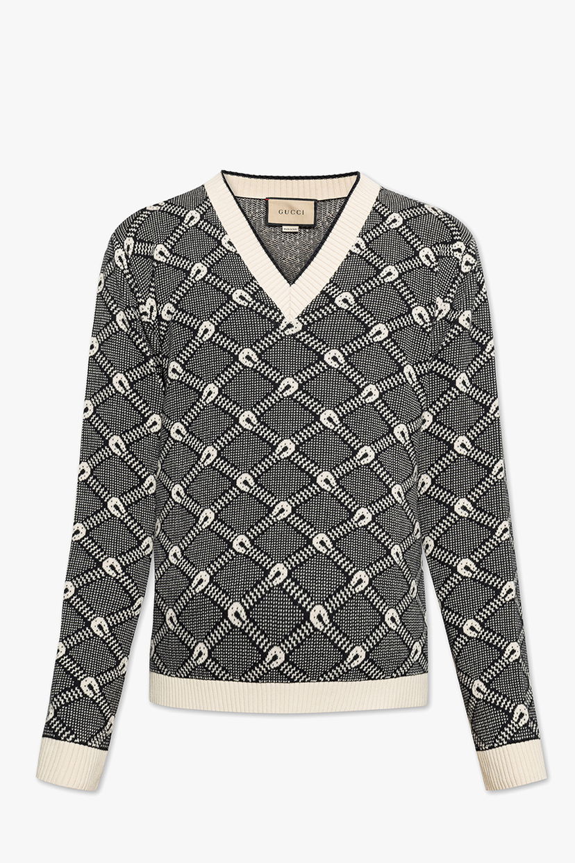 Villapaita Gucci Slim-Fit Patterned Sweater Black White Harmaa | 703112-XKCCW-1289