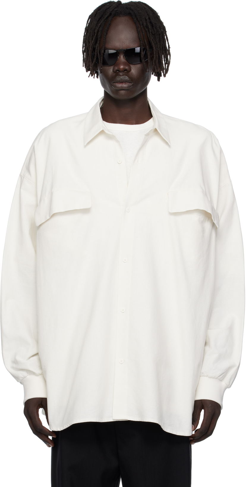 Paita Fear of God ESSENTIALS Long-Sleeve Oxford Shirt with Flap Pockets Valkoinen | 186SP254424F