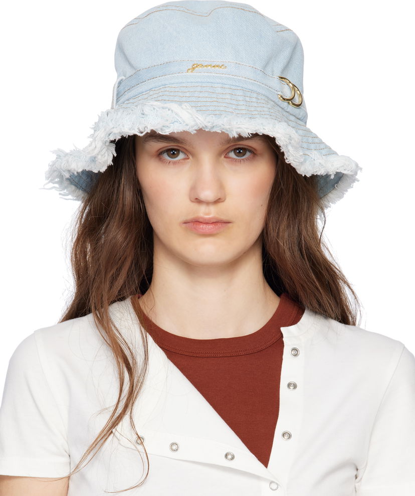 Hattu GANNI GANNI Denim Beach Hat with Logo Sininen | A6559