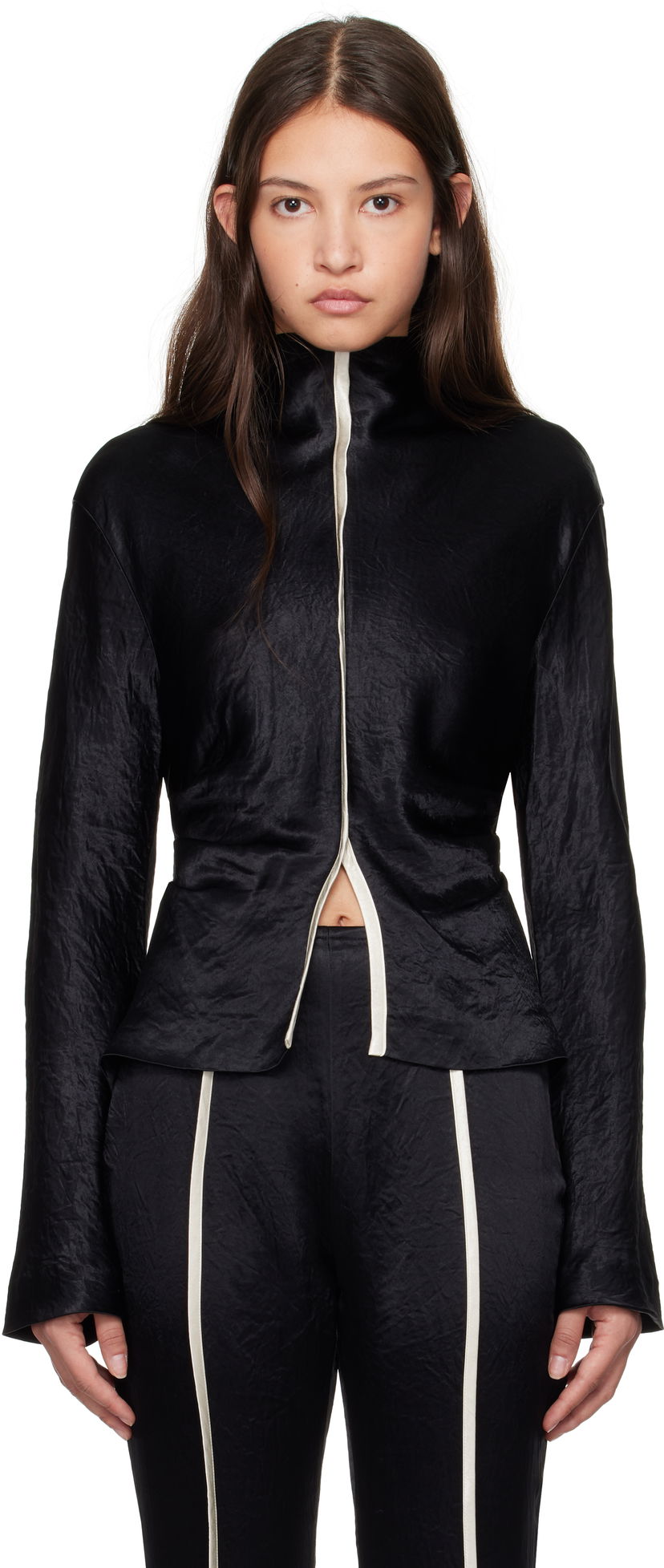 T-paita Nanushka Satin Turtleneck Top Musta | NW24FWSH33799