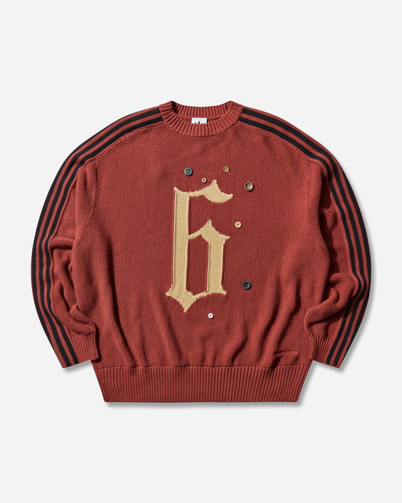 Villapaita adidas Originals SFTM Knit Crew Neck Sweater with Gothic F Applique, Decorative Buttons, and Striped Sleeves Punainen | KC0327