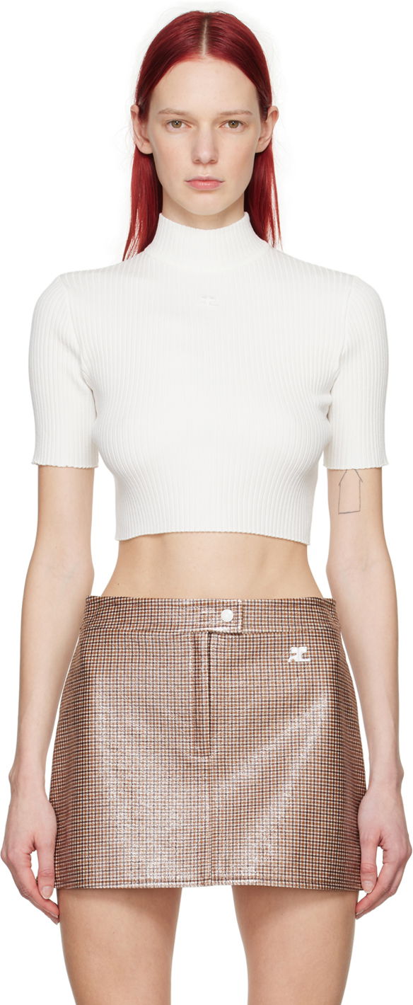 Crop top Courrèges Cropped Fitted T-Shirt Valkoinen | 124MPU135FI0001