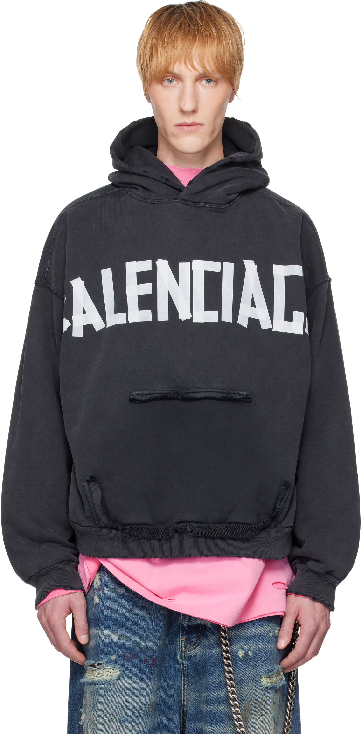 Huppari Balenciaga Balenciaga Tape Type Ripped Pocket Hoodie Musta | 744441TRVK2, 0