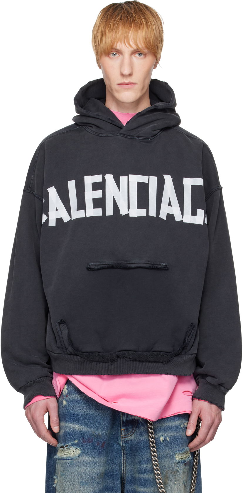 Huppari Balenciaga Balenciaga Tape Type Ripped Pocket Hoodie Musta | 744441TRVK2