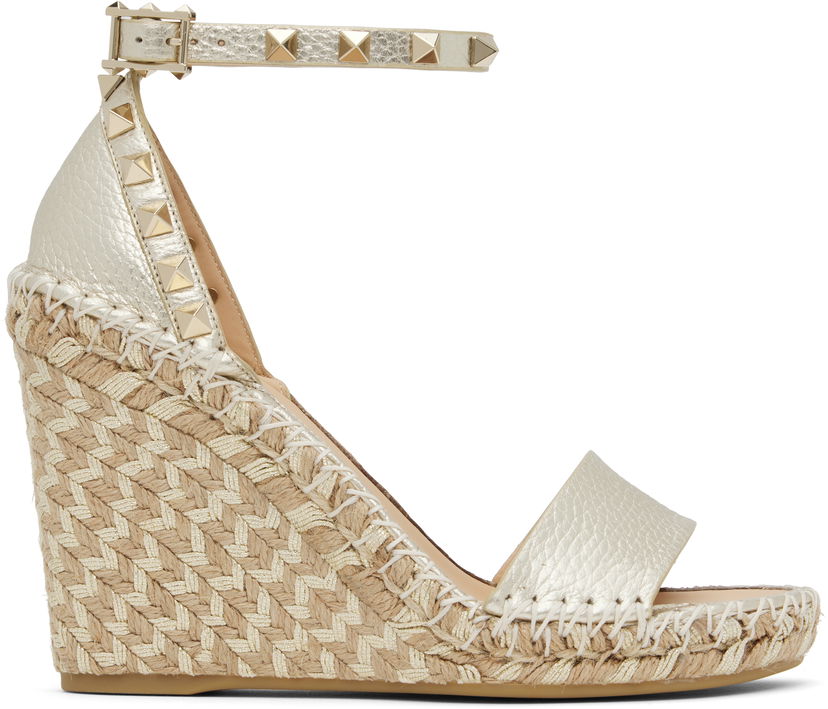 Asusteet Valentino Valentino Garavani Double Rockstud Grainy Calfskin Wedge Sandals Metallinen | 6W2S0090MFA
