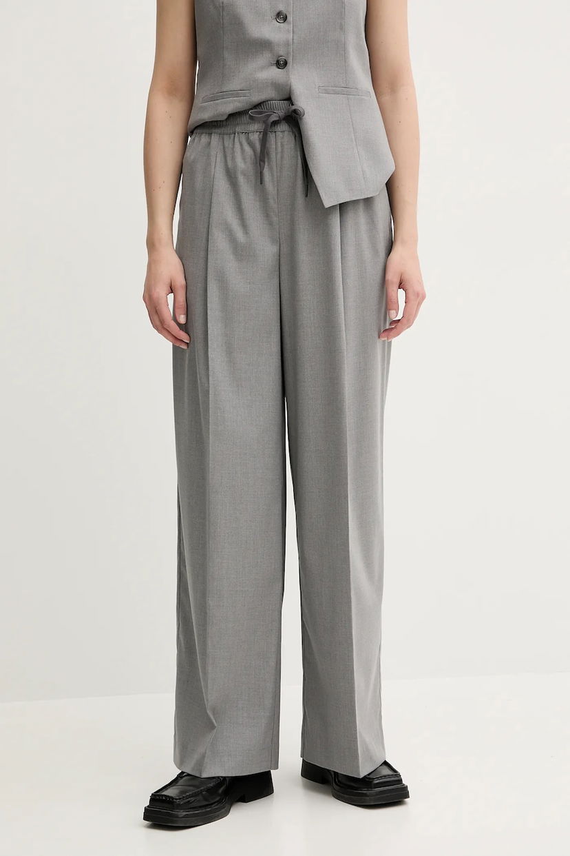 Housut Samsoe Samsoe Samsoe Samsoe SARILA High Waist Wide Leg Trousers Harmaa | F25200049