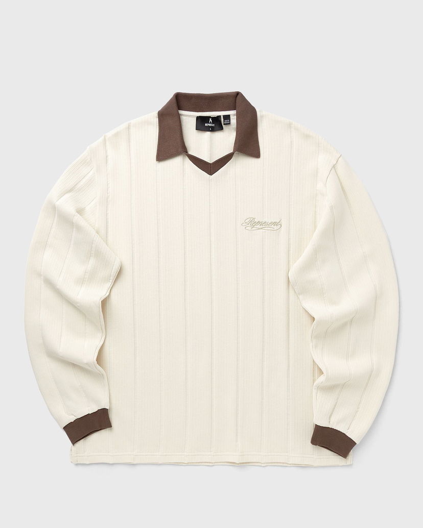 Poolopaita Represent Clo Ribbed Long Sleeve Retro Football Polo Top Beige | MLM100277-30