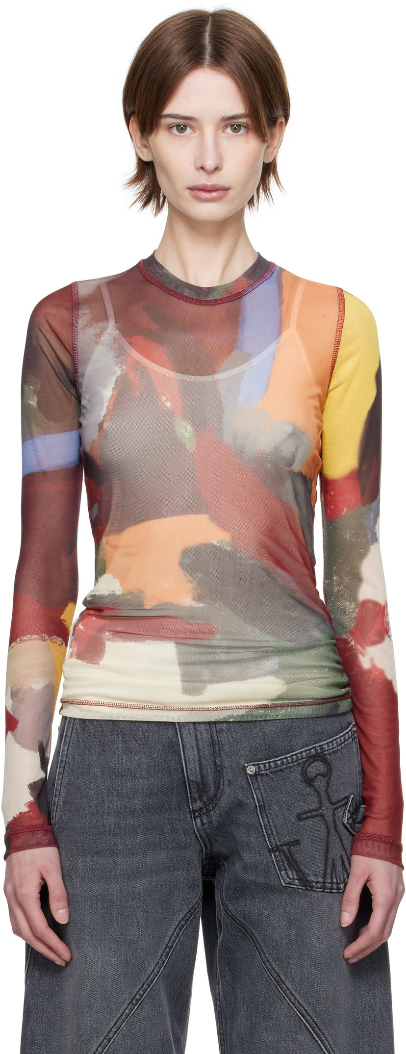 T-paita JW Anderson JW Anderson Abstract Print Sheer Long Sleeve T-Shirt Monivärinen | JO0138-PG1723