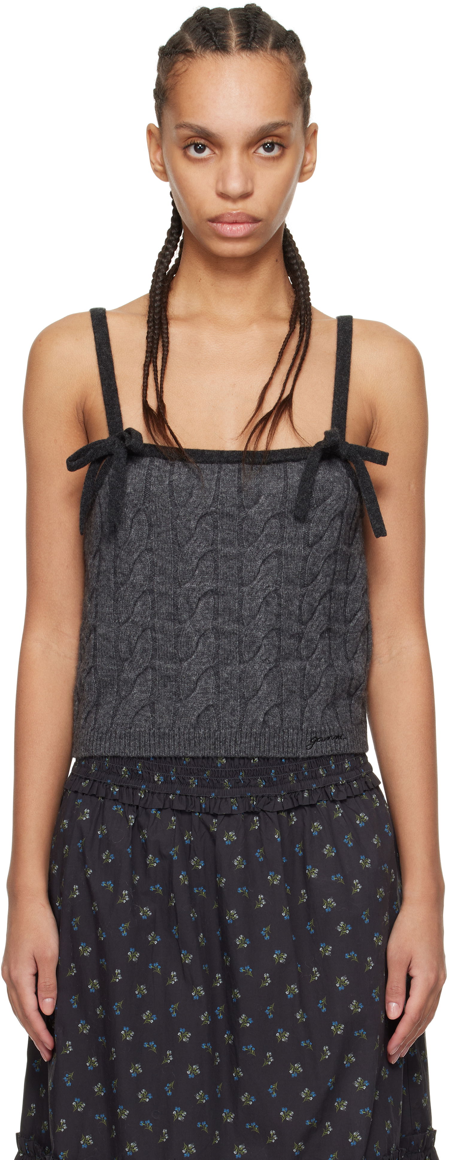 Tankkitoppi GANNI Gray Cashmere Mix Strap Tank Top Musta | K2417, 0