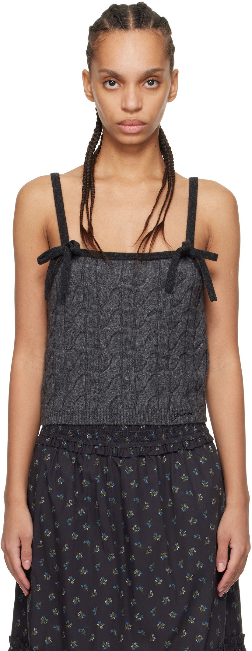 Tankkitoppi GANNI Gray Cashmere Mix Strap Tank Top Musta | K2417