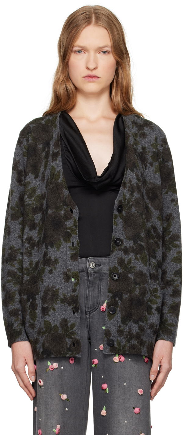 Villapaita Blumarine Floral Print Knit Cardigan Harmaa | A444M105U