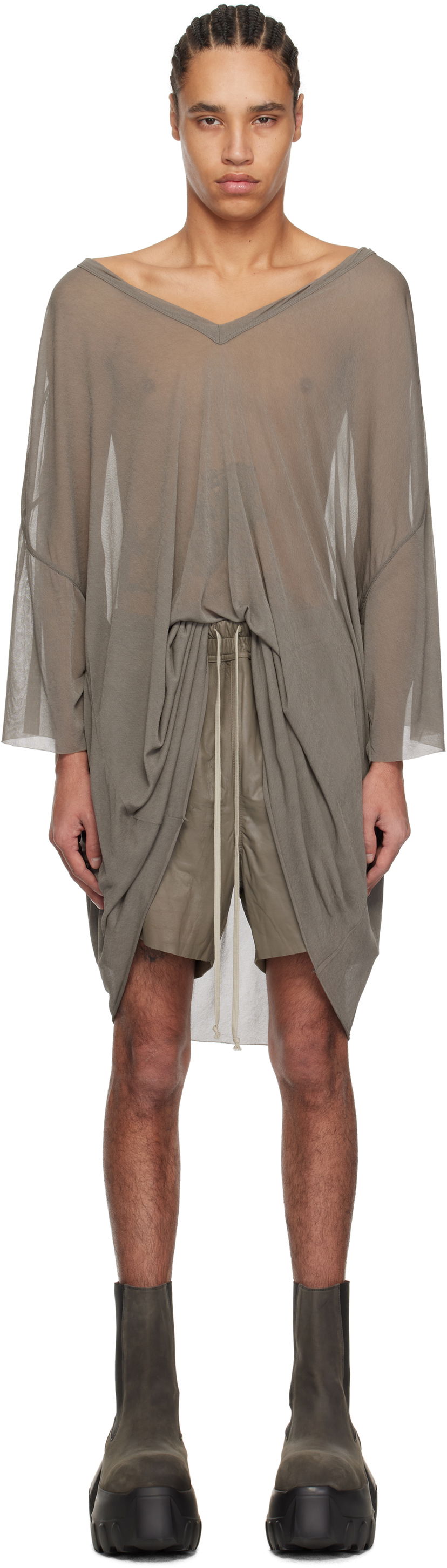 T-paita Rick Owens Rick Owens Hollywood Tommy V-Neck T-Shirt Harmaa | RR01E5279 JCR
