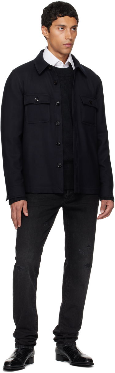 Takki Tom Ford TOM FORD Light Wool Chest Pocket Overshirt Tummansininen | OJS016-FMW063, 3