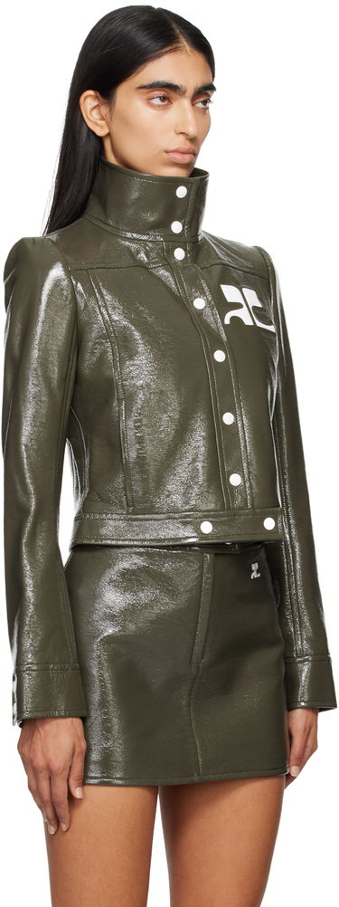 Bomber-takki Courrèges Courrèges Reedition Cropped Faux-Leather Jacket Vihreä | 223CBL005VY0014, 1