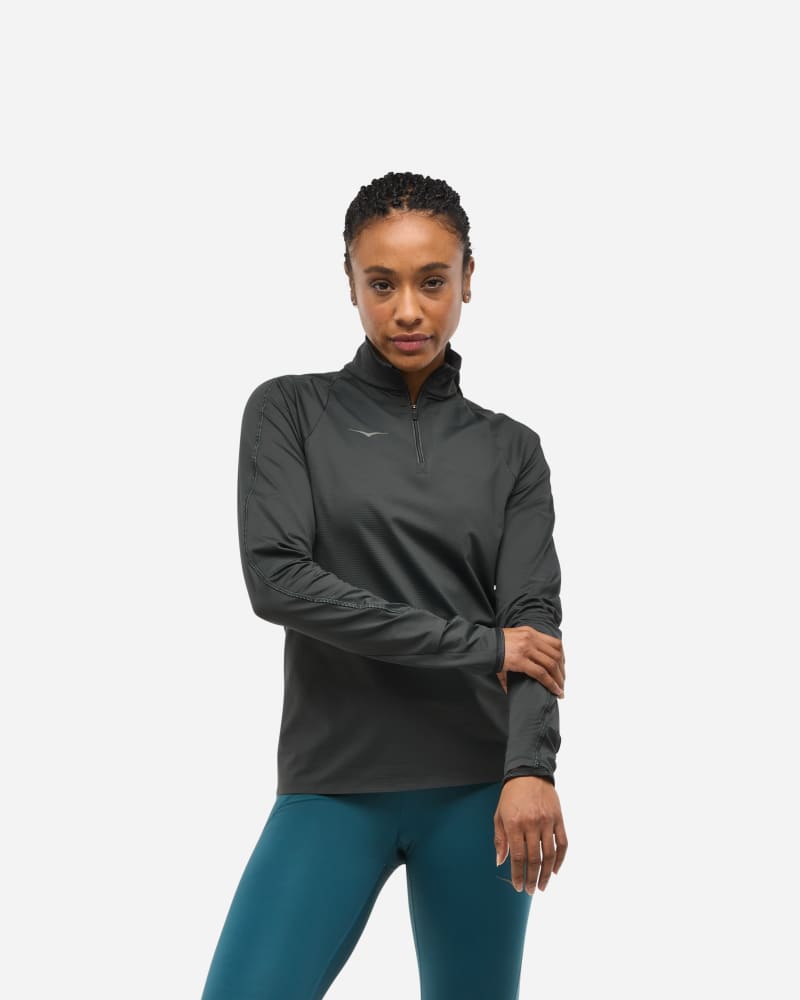 Huppari Hoka One One GlideTech Quarter Zip Running Jacket, Size Large Musta | 1164155-BLK