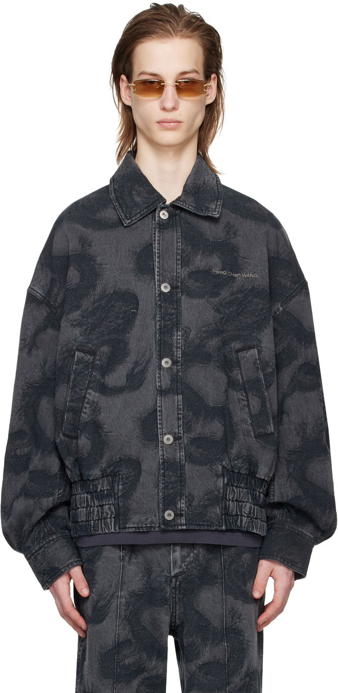 Takki Feng Chen Wang Feng Chen Wang Dragon Print Denim Jacket Harmaa | FUS17JK11