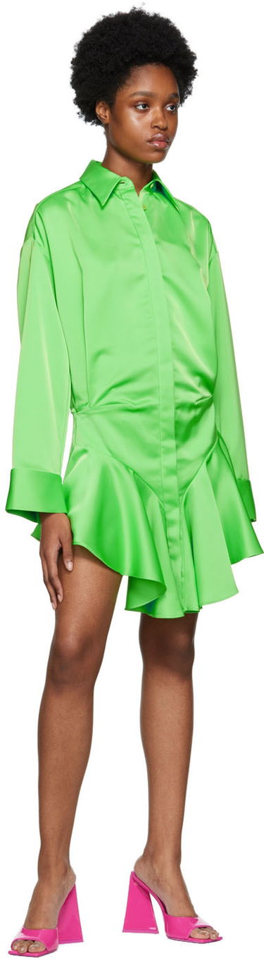 Mekko The Attico Attico Candice Satin Mini Shirt Dress Vihreä | 228WCA124 E020, 3