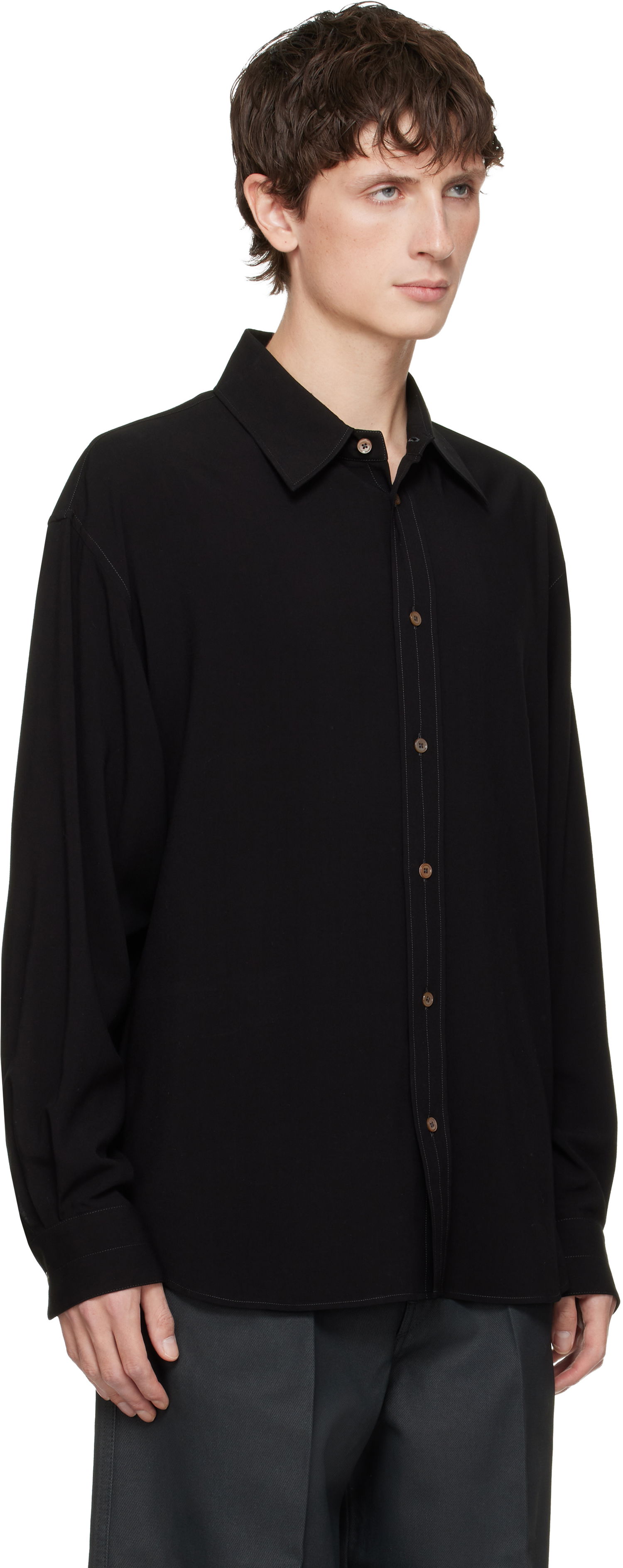 Paita LEMAIRE Long-Sleeve Relaxed Shirt with Contrast Stitching Musta | SH1206 LF1286, 1