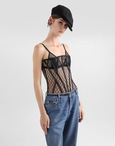 Paita Dolce & Gabbana Dolce & Gabbana Mesh Tulle Corset Top Musta | F7AG8TFLSK8N0000, 3