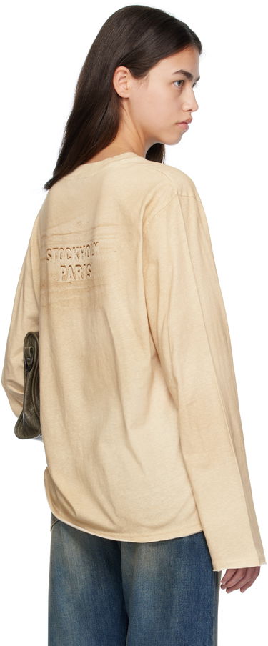 T-paita Acne Studios Acne Studios Long Sleeve Logo T-Shirt Beige | CL0361-, 2