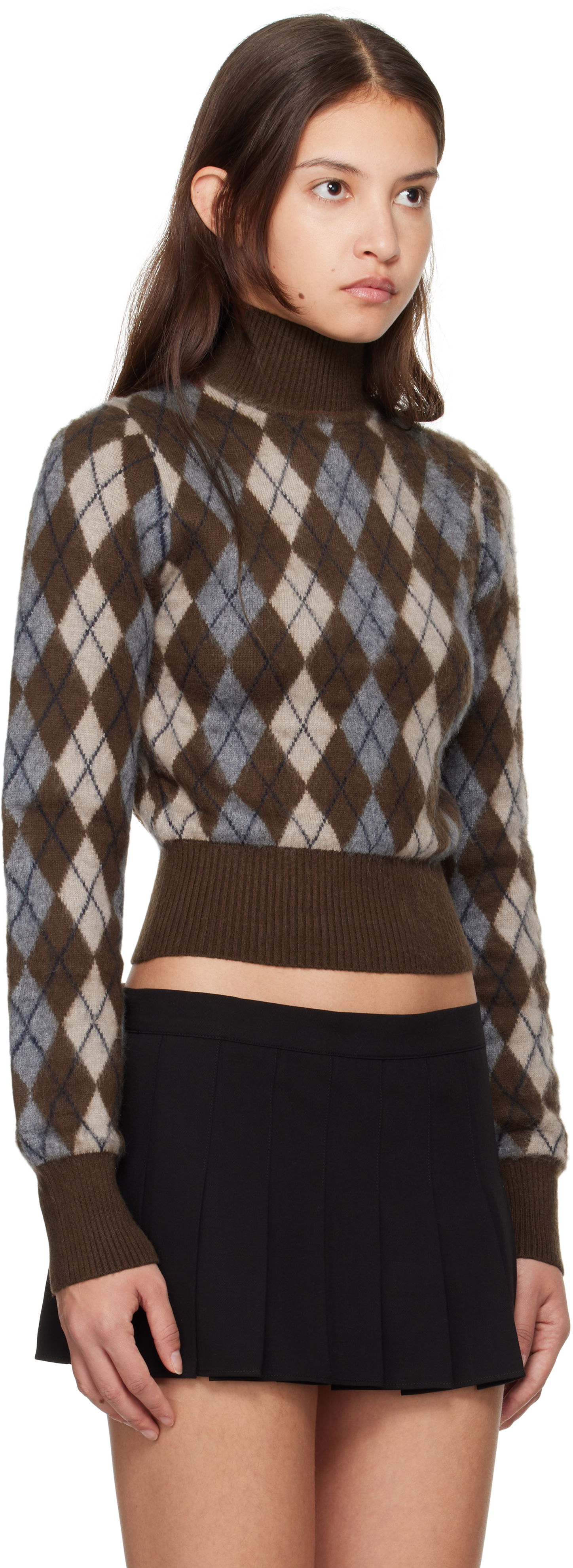Villapaita GUIZIO Guizio Delia Argyle Cropped Turtleneck Sweater Ruskea | H24603S047, 1