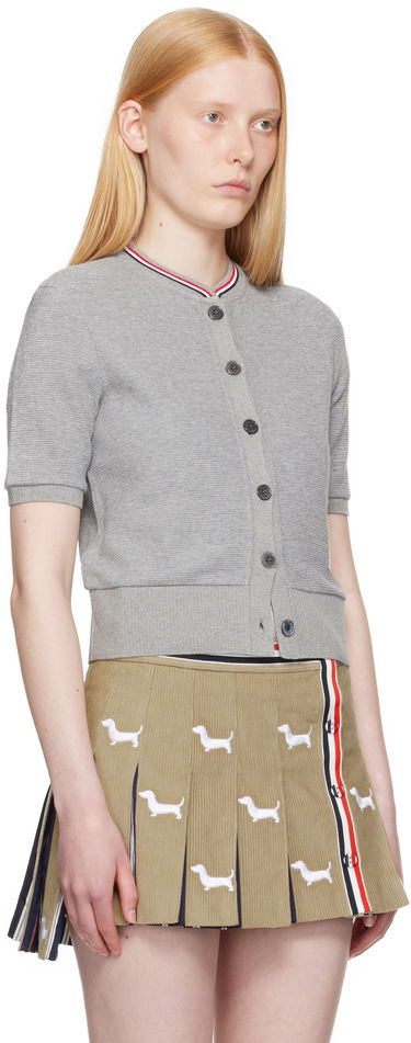 Villapaita Thom Browne Thom Browne Cotton Waffle Short Sleeve Cardigan Harmaa | FJT390A-J0216, 1