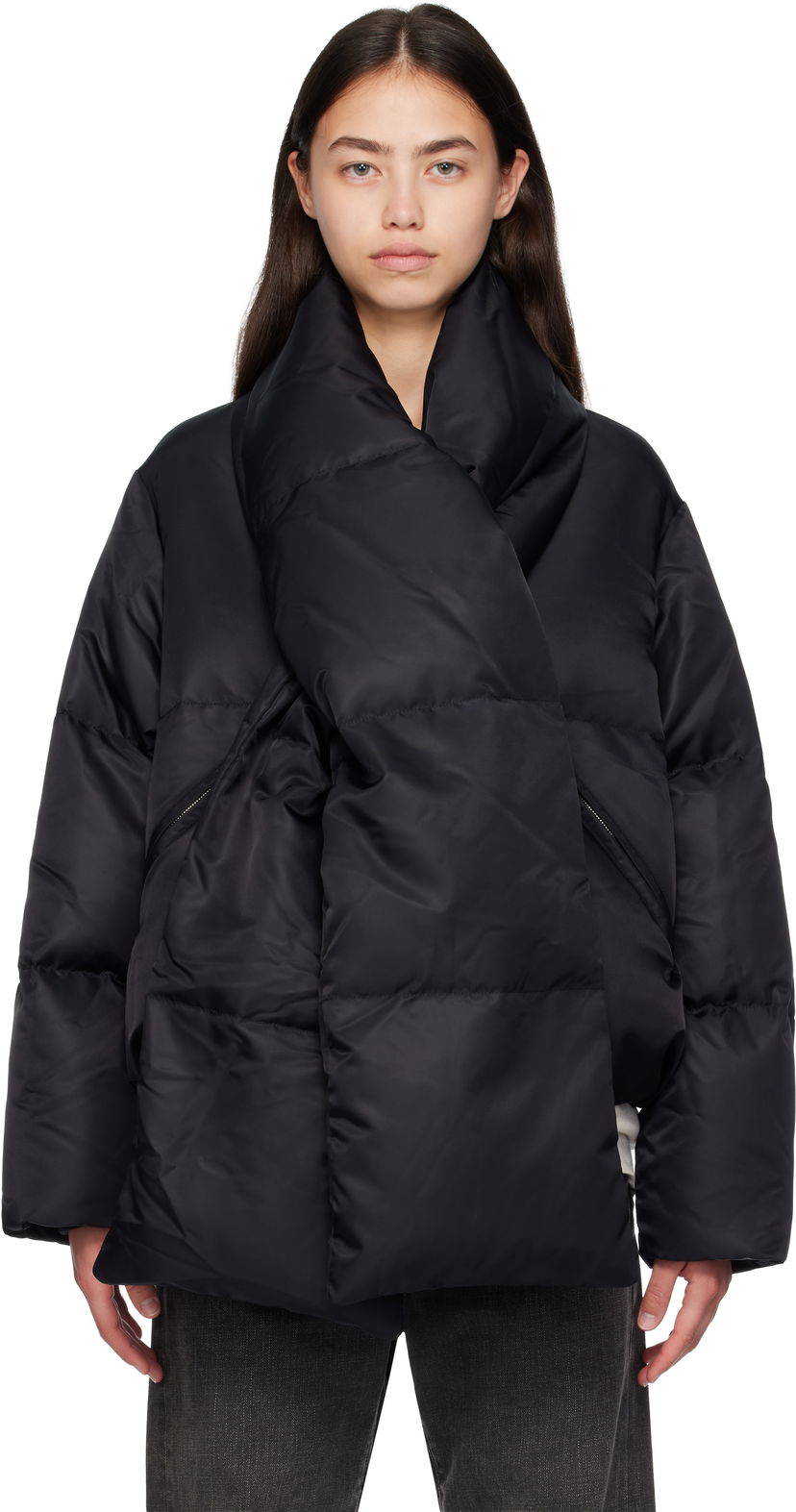 Puffer takki Maison Margiela MM6 Maison Margiela Scarf Down Jacket Musta | S52AM0332 M35257