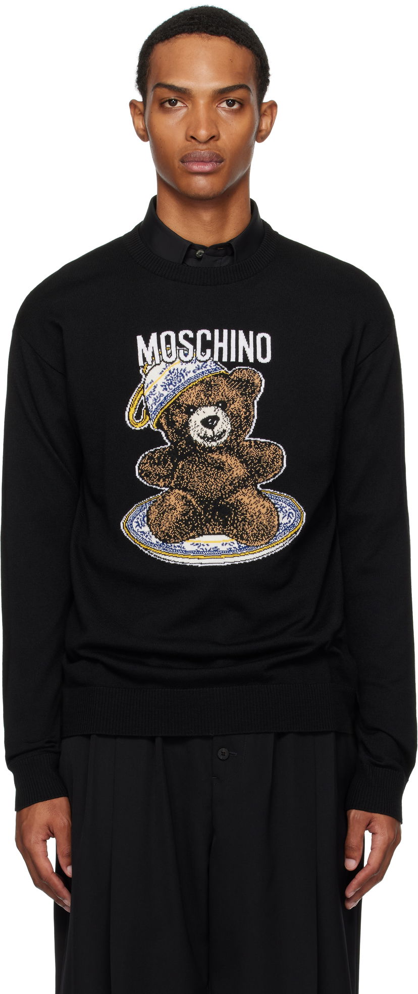 Villapaita Moschino Moschino Teddy Intarsia Wool Sweater Musta | 252ZZ092952002555