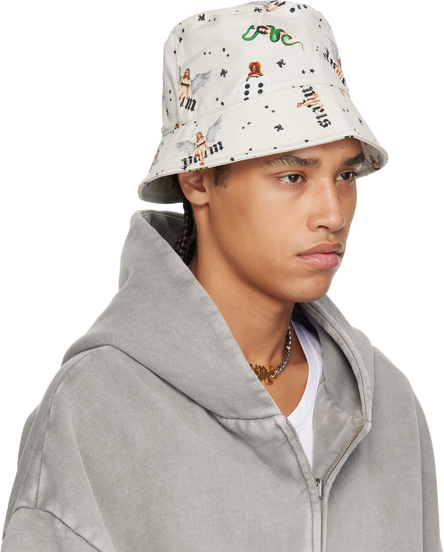 Hattu Palm Angels Palm Angels Pin Up All Over Print Bucket Hat Beige | PMLA039S25FAB0040B84, 1