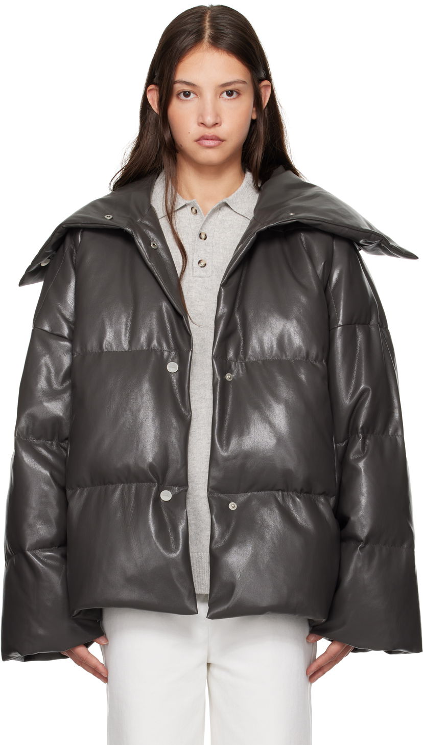 Puffer takki Nanushka Nanushka Alora Down Vegan Leather Jacket Harmaa | NW24FWOW31669